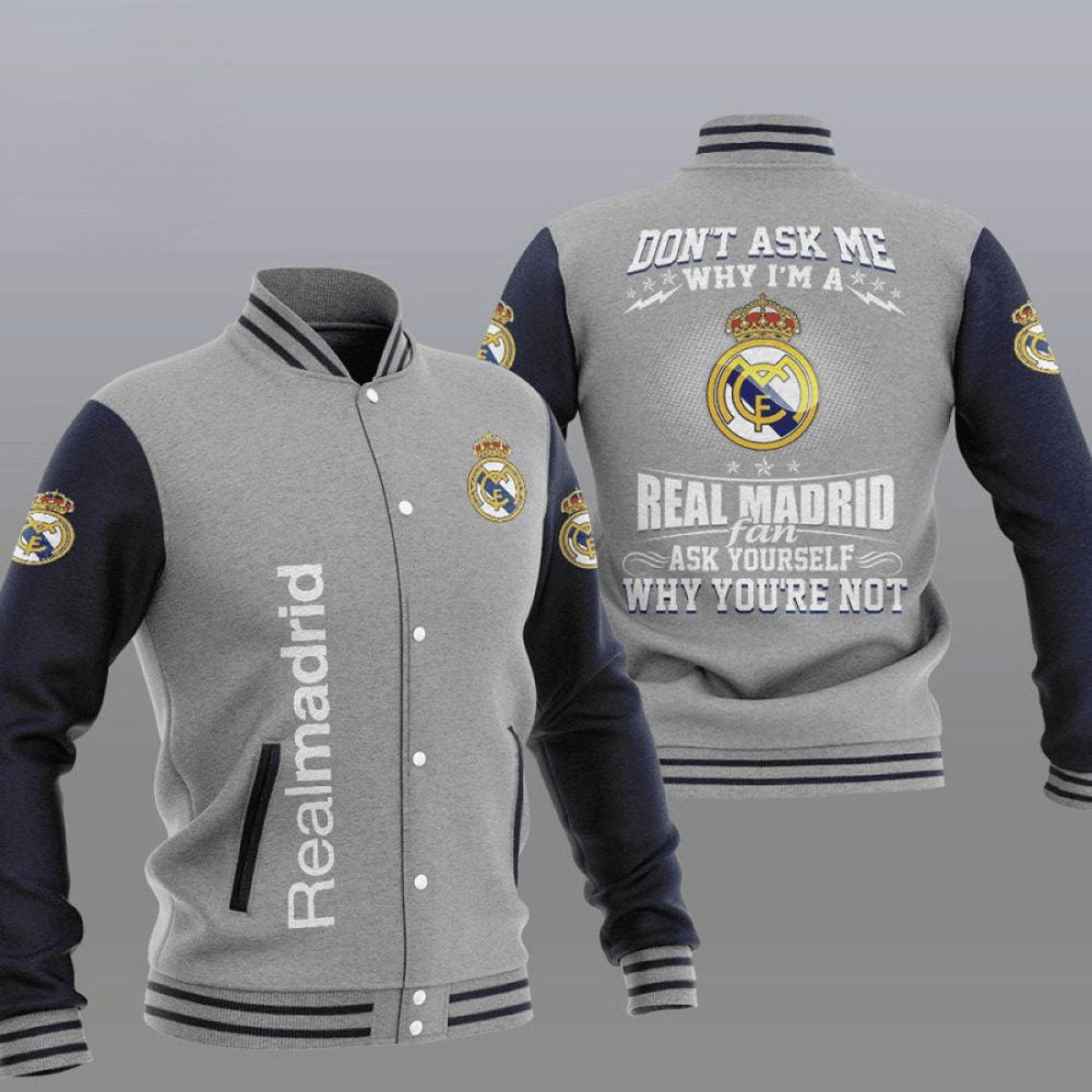 Real Madrid Grey Dont Ask Me Varsity Jacket