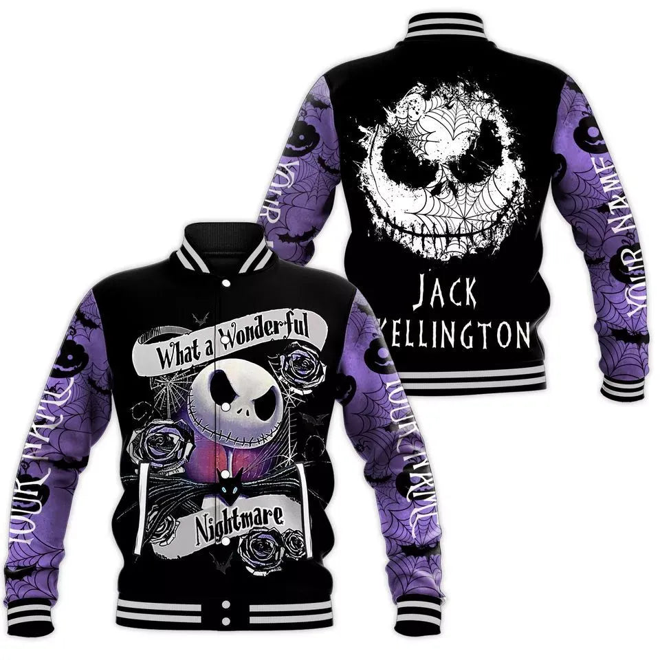 Spooky Jack Skellington Varsity Jacket – Unique Halloween Nightmare Design