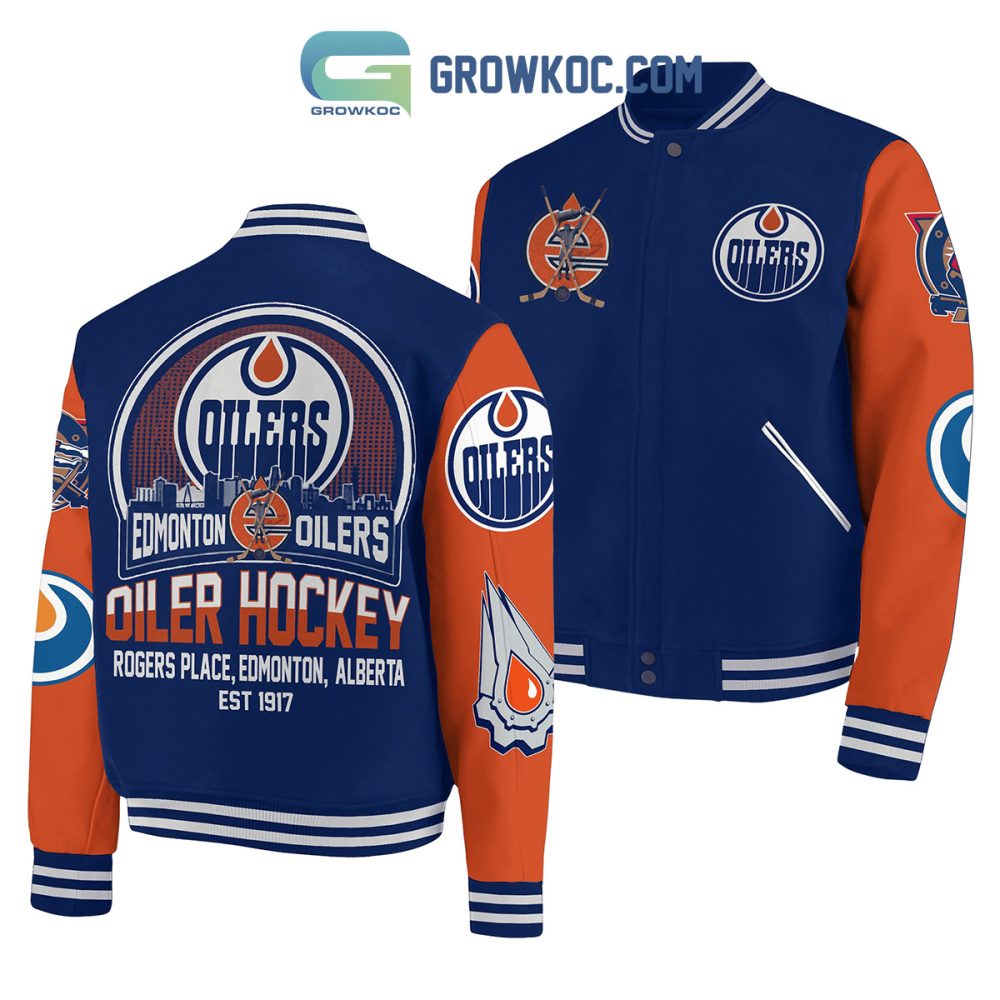 Edmonton Oilers Varsity Jacket - Official Nhl Fan Gear, Blue/Orange, Premium Quality, Unisex Sizes