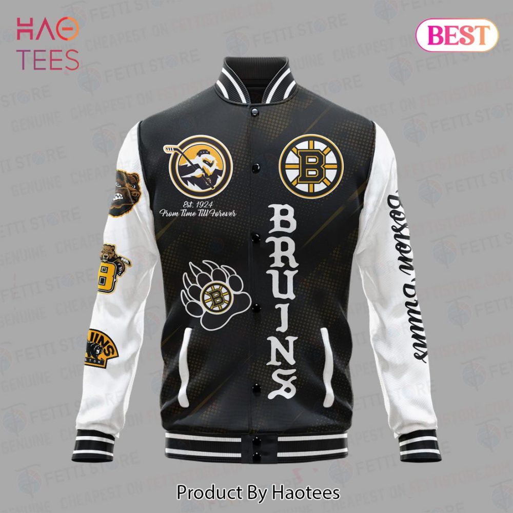 Boston Bruins Varsity Jacket - Stylish Black &amp; White Fan Gear By Haotees