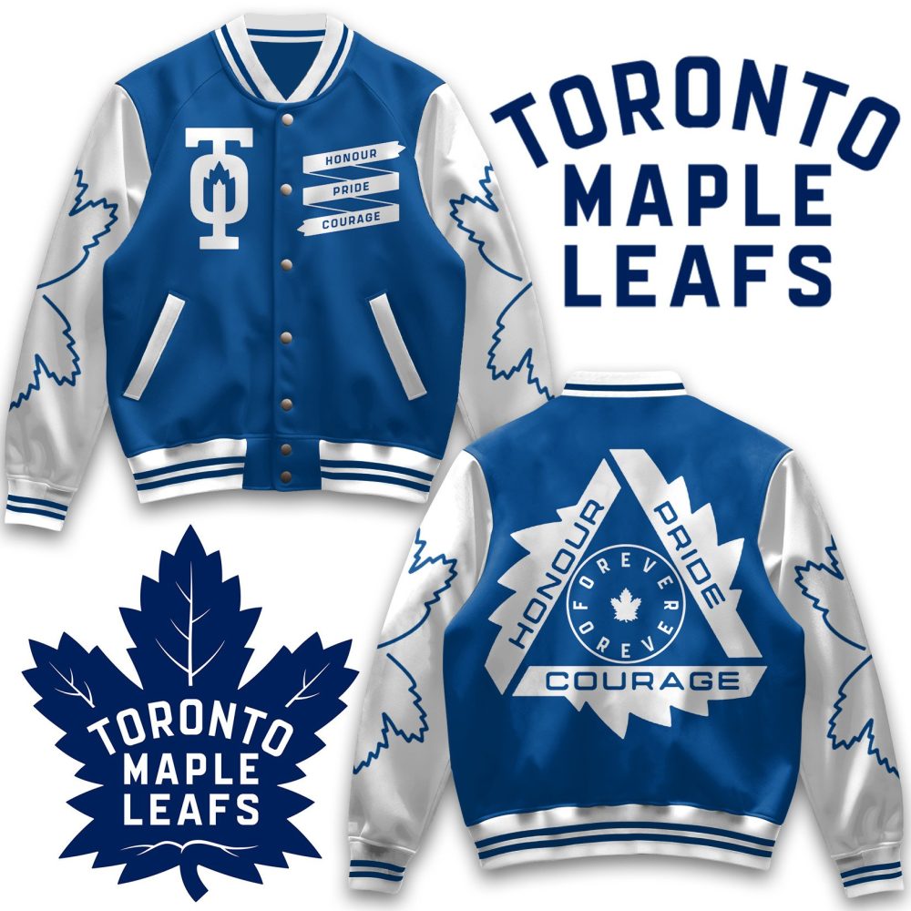 Toronto Maple Leafs Varsity Jacket - Blue &amp; White, Honour Pride Courage Design
