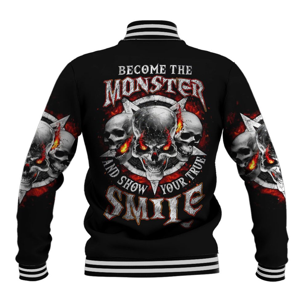 Satan Skull Baseball Jacket Become The Monster And Show Your True Smile Dt01