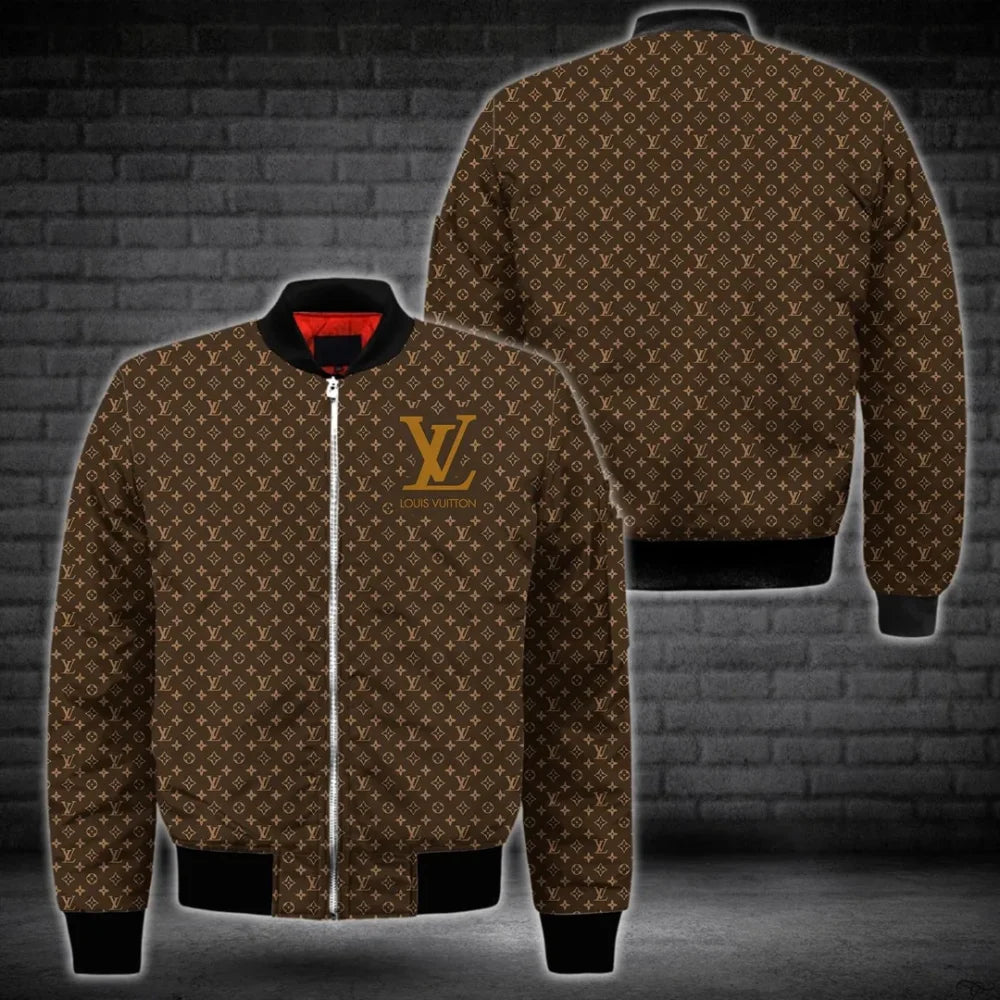 Louis Vuitton Brown Logo Fashion Luxury Brand Premium Bomber Jacket For Men Women