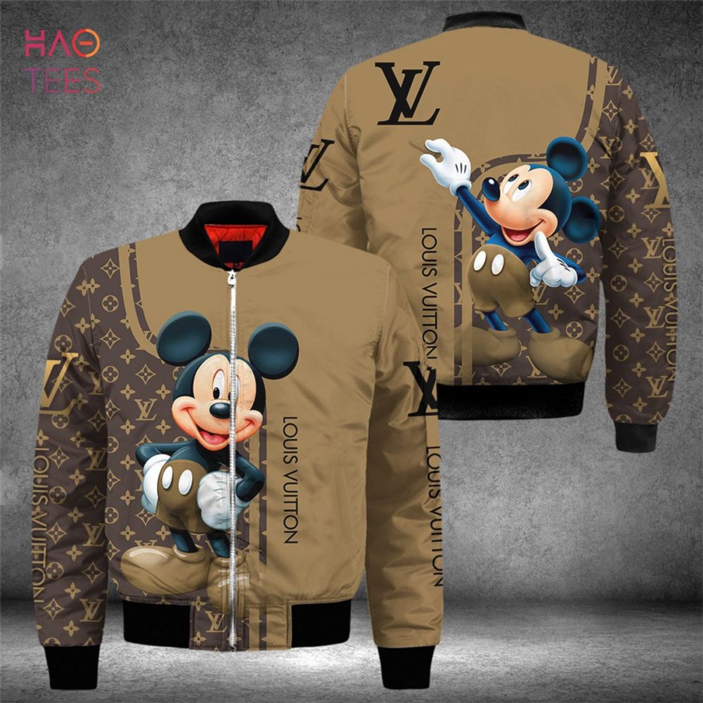 Hot Louis Vuitton Mickey Mouse Mix Brown Color Luxury Brand Bomber Jacket Limited Edition