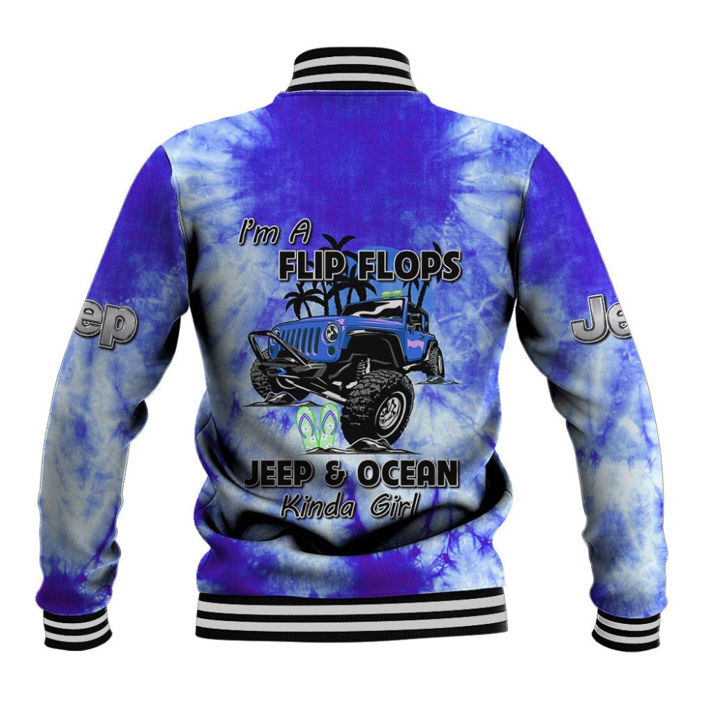 Blue Jeep Tie Dye Baseball Jacket Im A Flip Flops Jeep And Ocean Kinda Girl Ts06